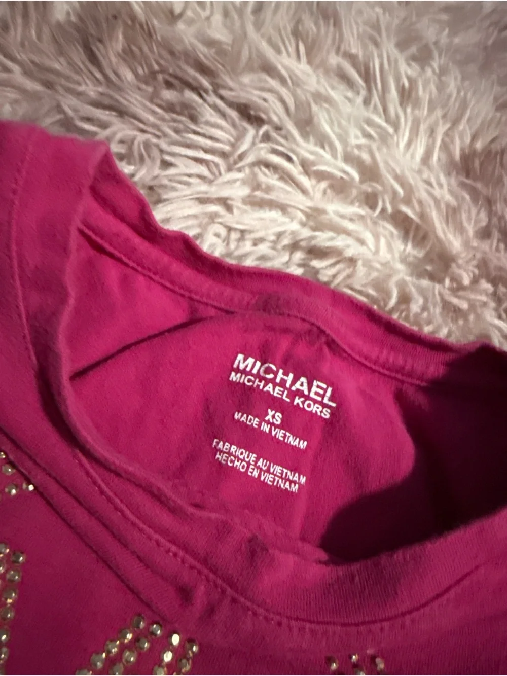 Michael Kors Hot Pink Short Sleeve Top with Rhinestone MK Logo